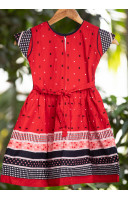 All Over Bow Printed Cotton Kids Dress (KR1191)